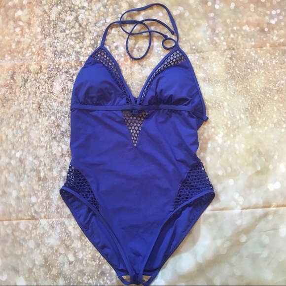La Blanca Blue Net All Meshed Up Halter Swimsuit 6 - Picture 3 of 8